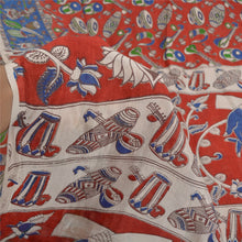 Load image into Gallery viewer, Sanskriti Vintage Sarees Red Handmade Kalamkari Pure Cotton Printed Sari Fabric
