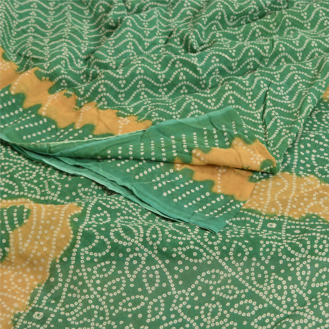 Sanskriti Vintage Sarees Green Bandhani Printed Pure Cotton Sari Craft Fabric\