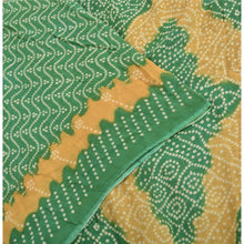 Load image into Gallery viewer, Sanskriti Vintage Sarees Green Bandhani Printed Pure Cotton Sari Craft Fabric\
