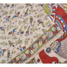 Load image into Gallery viewer, Sanskriti Vintage Sarees Handmade Kalamkari Peacock Print PureCotton Sari Fabric
