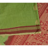 Sanskriti Vintage Sarees Green/Red Hand-Woven Pure Cotton Sari 5yd Craft Sustainable Fabric