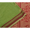 Sanskriti Vintage Sarees Green/Red Hand-Woven Pure Cotton Sari 5yd Craft Sustainable Fabric