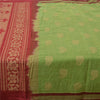 Sanskriti Vintage Sarees Green/Red Hand-Woven Pure Cotton Sari 5yd Craft Sustainable Fabric