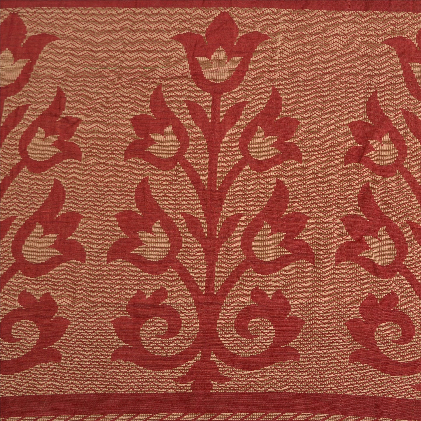 Sanskriti Vintage Sarees Green/Red Hand-Woven Pure Cotton Sari 5yd Craft Sustainable Fabric