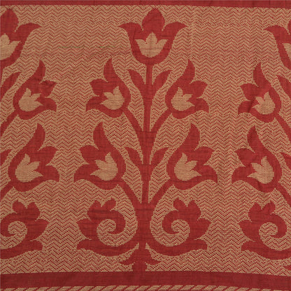 Sanskriti Vintage Sarees Green/Red Hand-Woven Pure Cotton Sari 5yd Craft Sustainable Fabric