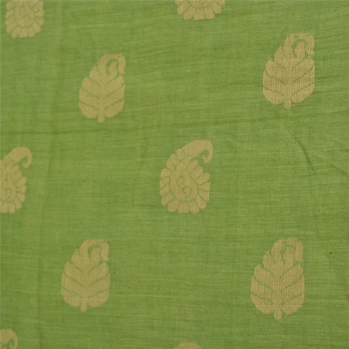 Sanskriti Vintage Sarees Green/Red Hand-Woven Pure Cotton Sari 5yd Craft Sustainable Fabric