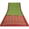 Sanskriti Vintage Sarees Green/Red Hand-Woven Pure Cotton Sari 5yd Craft Sustainable Fabric