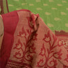 Sanskriti Vintage Sarees Green/Red Hand-Woven Pure Cotton Sari 5yd Craft Sustainable Fabric