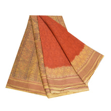 Load image into Gallery viewer, Sanskriti Vintage Sarees Orange Animal Printed Pure Cotton Sari 5yd Craft Fabric
