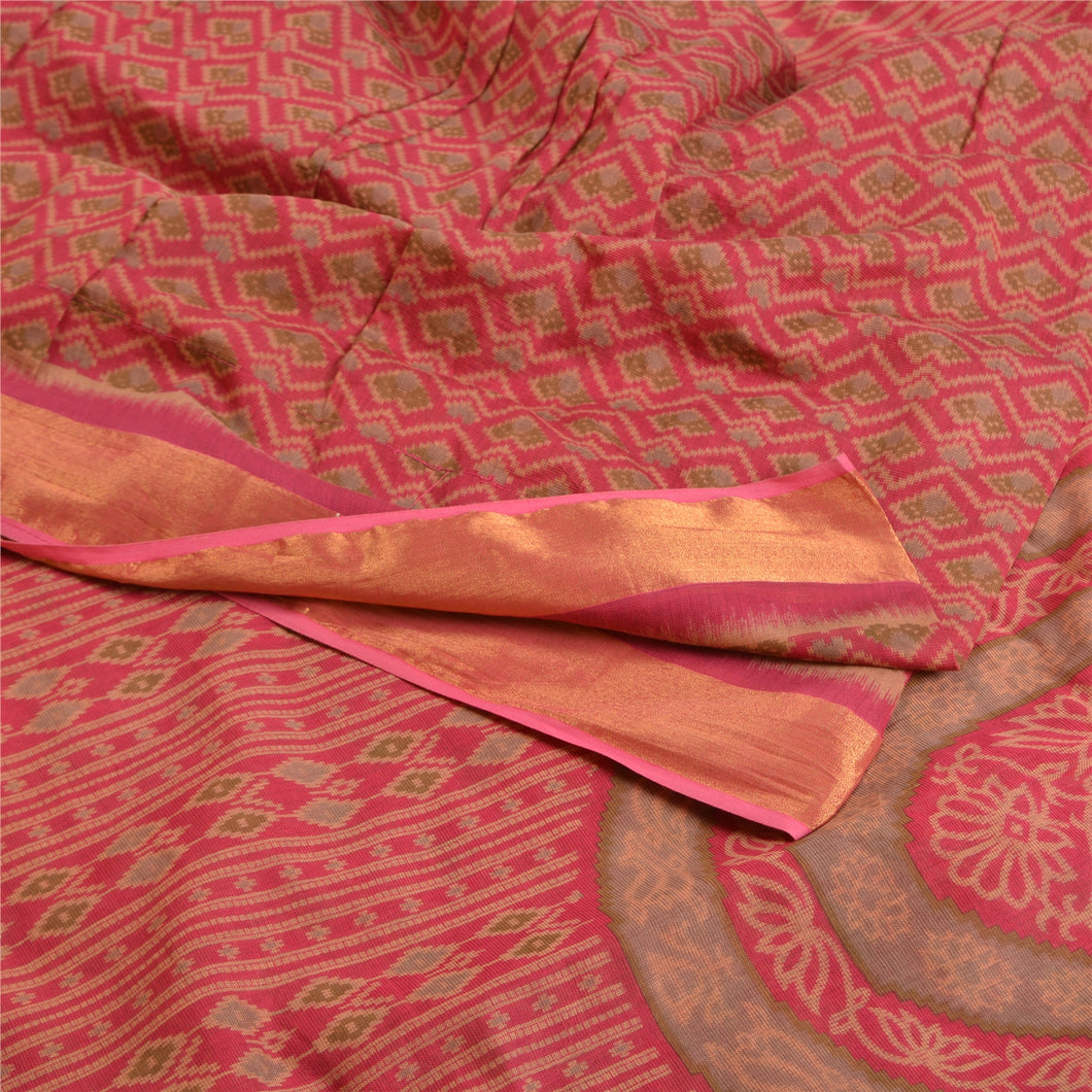 Sanskriti Vintage Sarees Purple Ikat Printed Pure Cotton Sari 5yd Craft Fabric