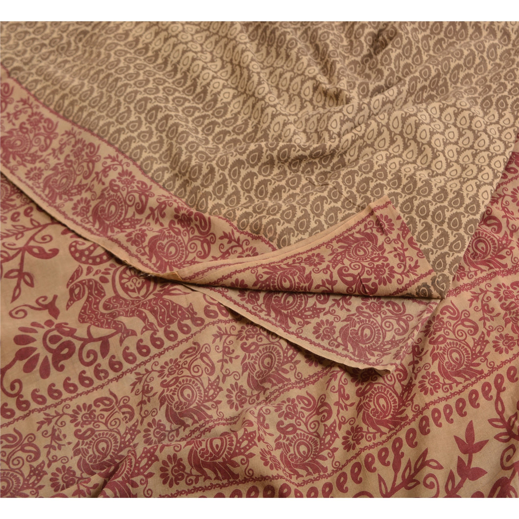 Sanskriti Vintage Sarees Brown/Red Pure Cotton Printed Sari Soft Craft Fabric