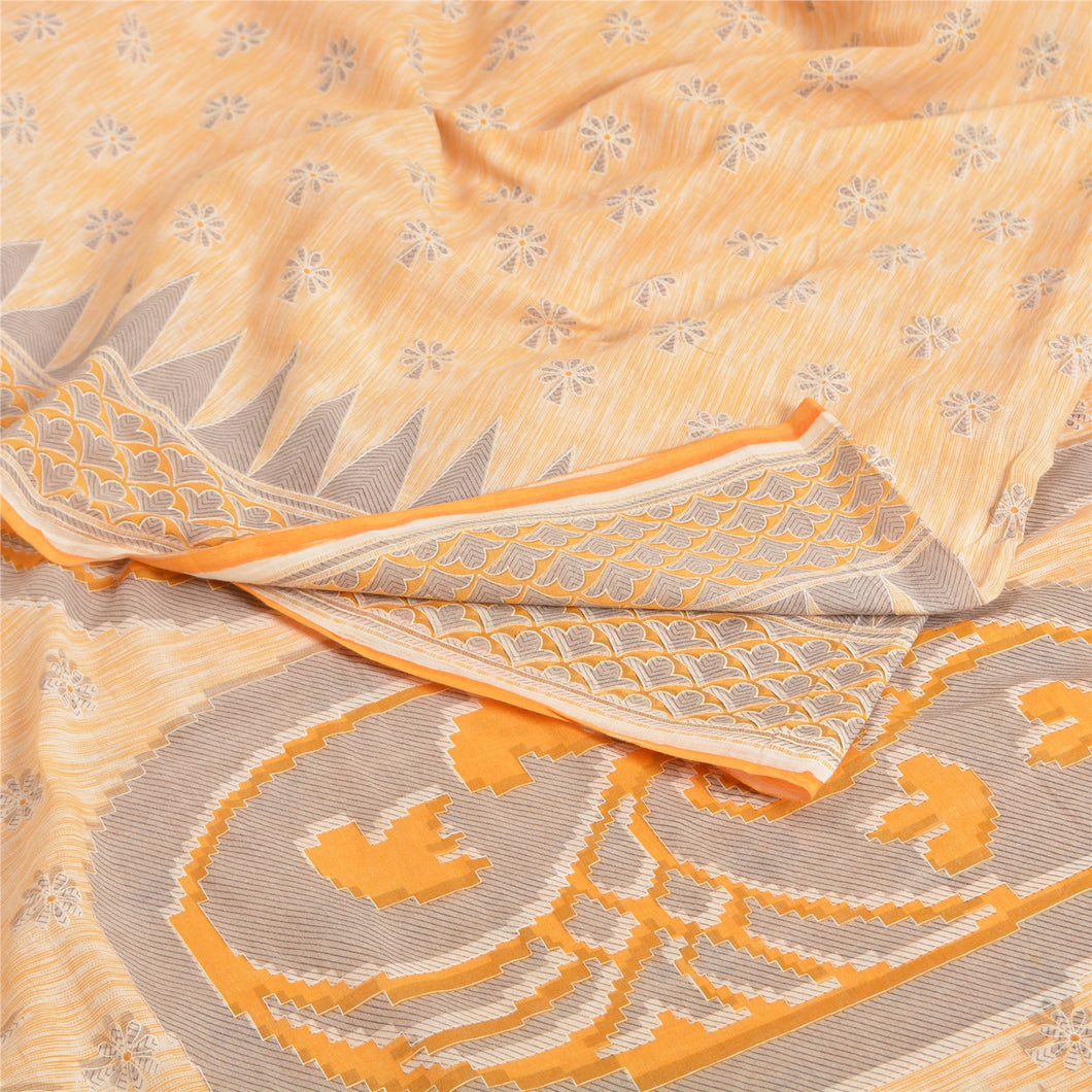Sanskriti Vintage Sarees Peach/Gray 100% Pure Cotton Printed Sari Craft Fabric