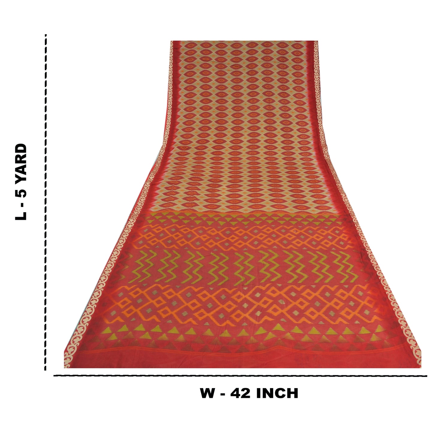 Sanskriti Vintage Sarees Indian Red Ikat Printed Pure Cotton Sari Craft Sustainable Fabric