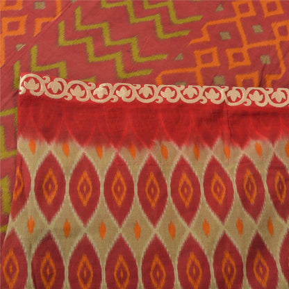 Sanskriti Vintage Sarees Indian Red Ikat Printed Pure Cotton Sari Craft Sustainable Fabric