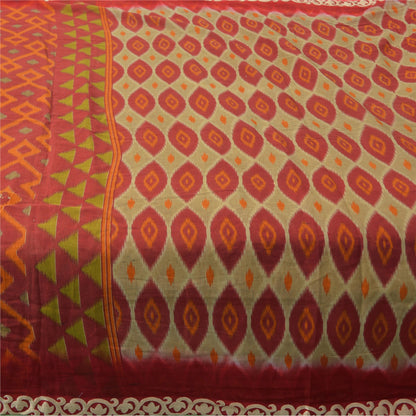 Sanskriti Vintage Sarees Indian Red Ikat Printed Pure Cotton Sari Craft Sustainable Fabric