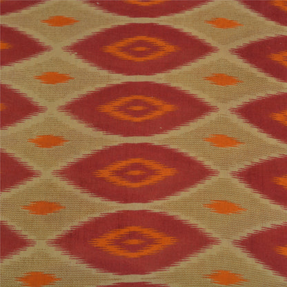 Sanskriti Vintage Sarees Indian Red Ikat Printed Pure Cotton Sari Craft Sustainable Fabric