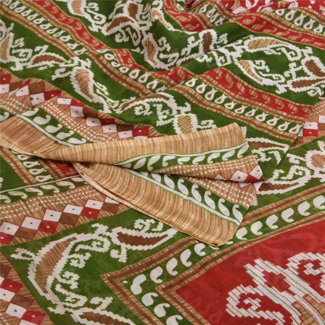 Sanskriti Vintage Sarees Indian Red Pure Cotton Printed Sari 5yd Craft Fabric