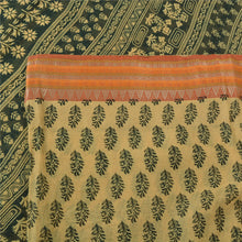 Load image into Gallery viewer, Sanskriti Vintage Sarees Cream/Black Block Printed Pure Cotton Sari Craft Fabric

