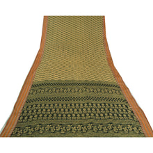 Load image into Gallery viewer, Sanskriti Vintage Sarees Cream/Black Block Printed Pure Cotton Sari Craft Fabric
