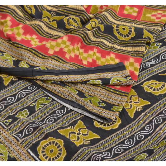 Sanskriti Vintage Sarees Indisk Sort 100% Ren Bomuld Trykt Sari Håndværk Bæredygtigt Stoff