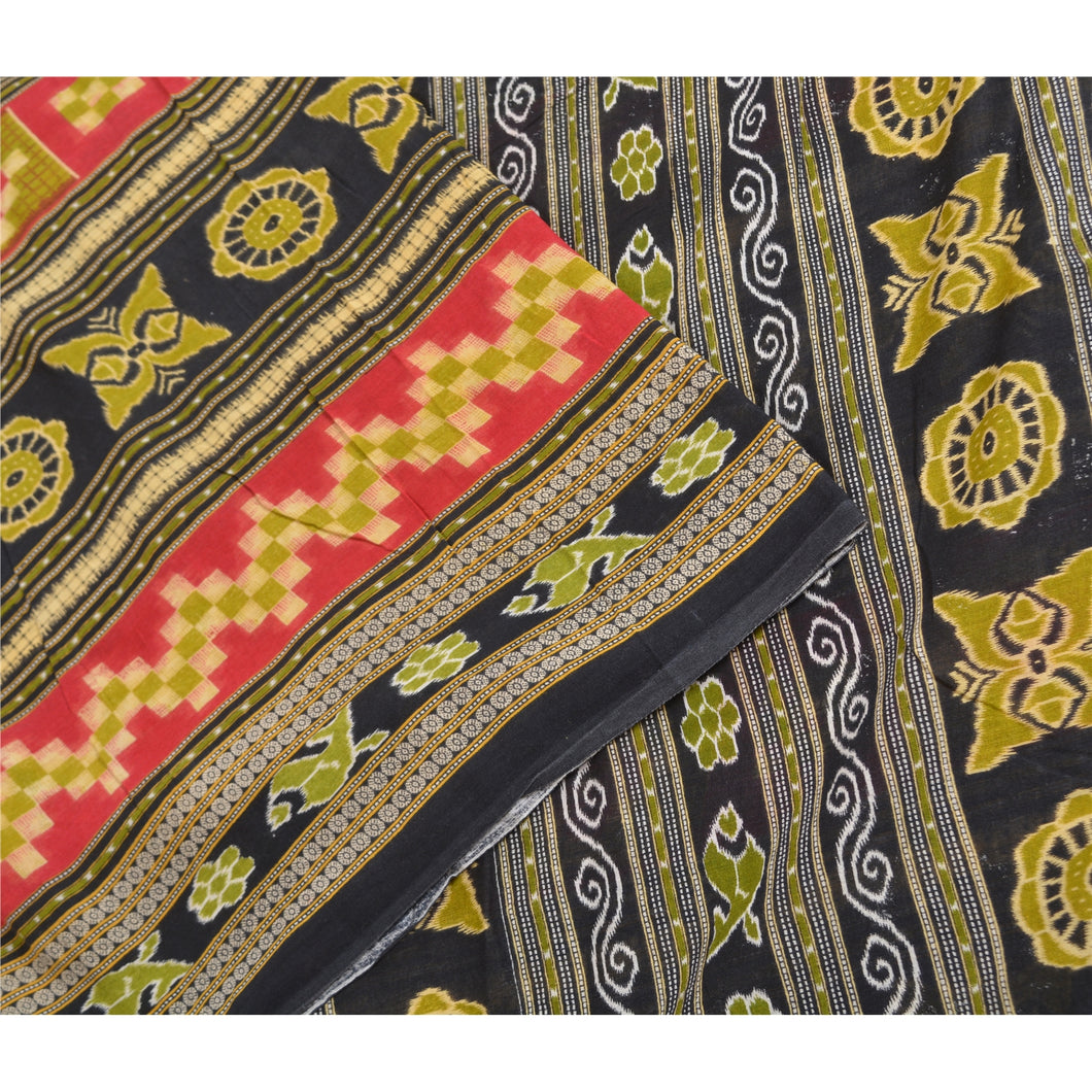 Sanskriti Vintage Sarees Indian Black 100% Pure Cotton Printed Sari Craft Fabric