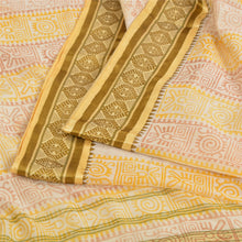 Load image into Gallery viewer, Sanskriti Vintage Sarees Ivory Hand Block Printed Pure Cotton Sari Craft Fabric
