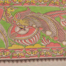 Load image into Gallery viewer, Sanskriti Vintage Sarees Cream Handmade Kalamkari Print Pure Cotton Sari Fabric
