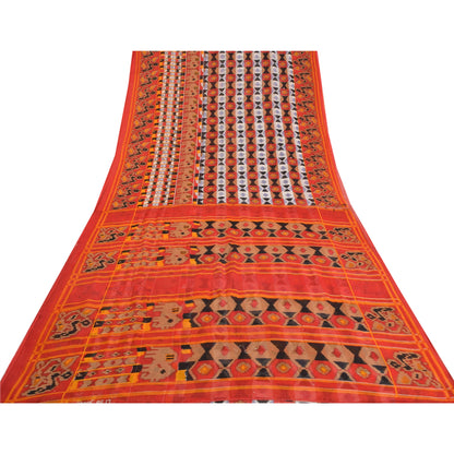 Sanskriti Vintage Sarees Red Patan Patola Print Pure Cotton Sari Craft Sustainable Fabric