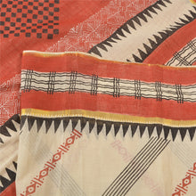 Load image into Gallery viewer, Sanskriti Vintage Sarees Ivory/Orange Hand Block Printed Pure Cotton Sari Fabric
