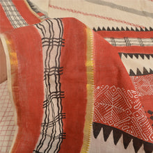 Load image into Gallery viewer, Sanskriti Vintage Sarees Ivory/Orange Hand Block Printed Pure Cotton Sari Fabric
