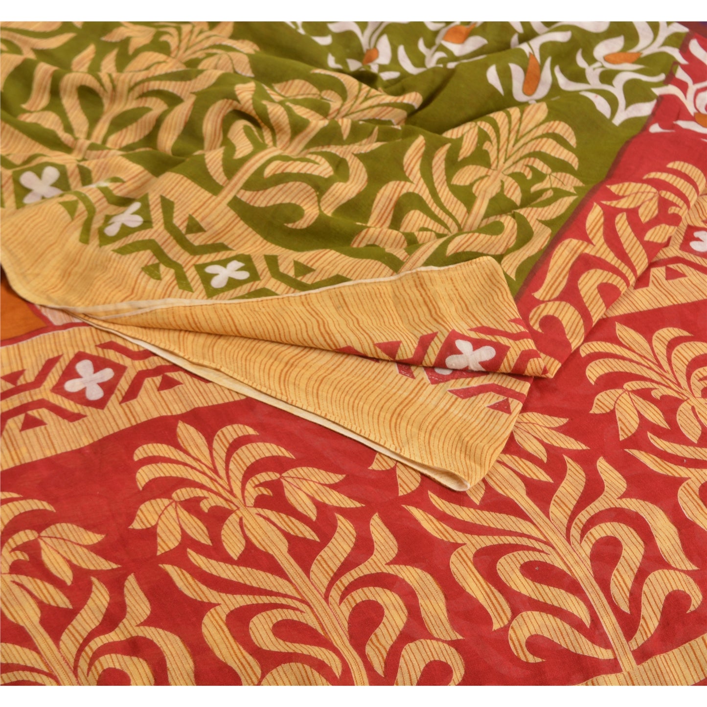 Sanskriti Vintage Sarees Red 100% Pure Cotton Printed Sari 5YD Soft Craft Sustainable Fabric