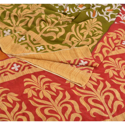 Sanskriti Vintage Sarees Red 100% Pure Cotton Printed Sari 5YD Soft Craft Sustainable Fabric