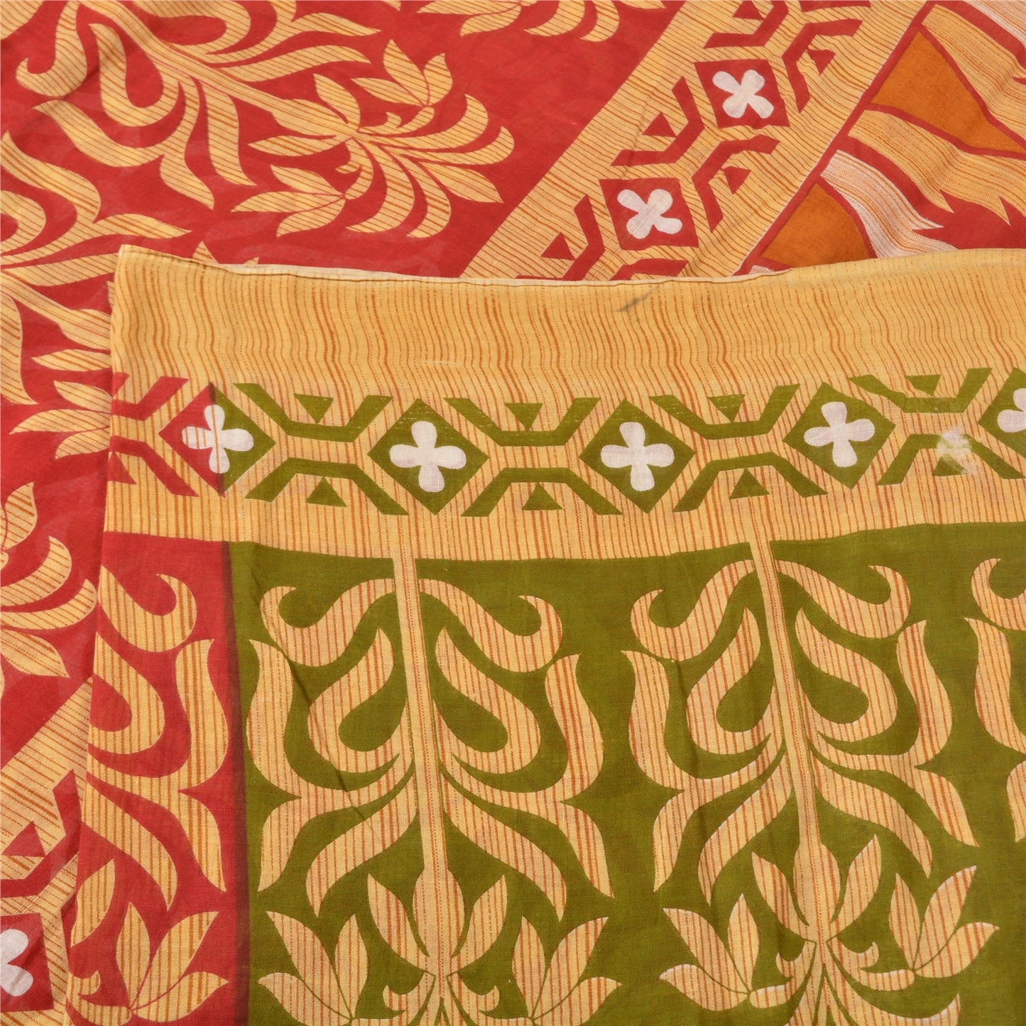 Sanskriti Vintage Sarees Red 100% Pure Cotton Printed Sari 5YD Soft Craft Sustainable Fabric