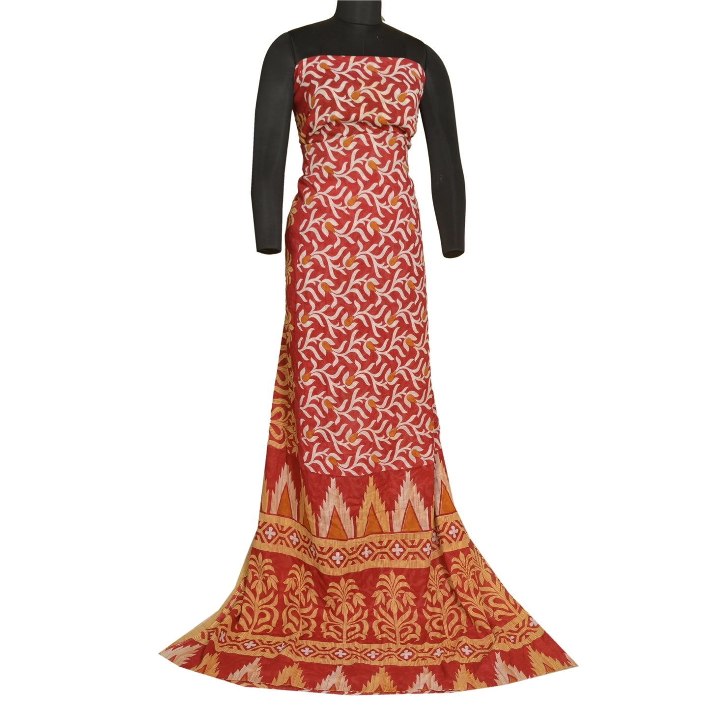 Sanskriti Vintage Sarees Red 100% Pure Cotton Printed Sari 5YD Soft Craft Sustainable Fabric