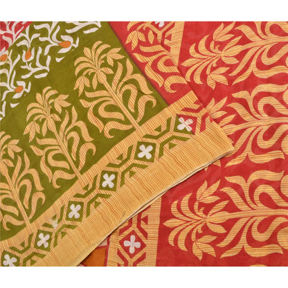 Sanskriti Vintage Sarees Red 100% Pure Cotton Printed Sari 5YD Soft Craft Sustainable Fabric