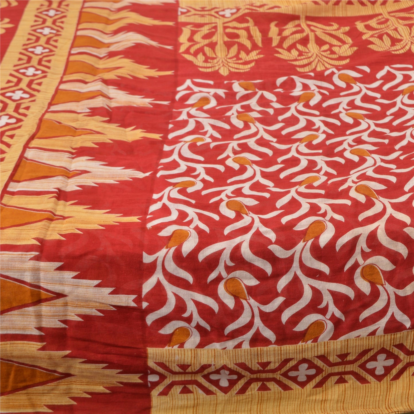 Sanskriti Vintage Sarees Red 100% Pure Cotton Printed Sari 5YD Soft Craft Sustainable Fabric