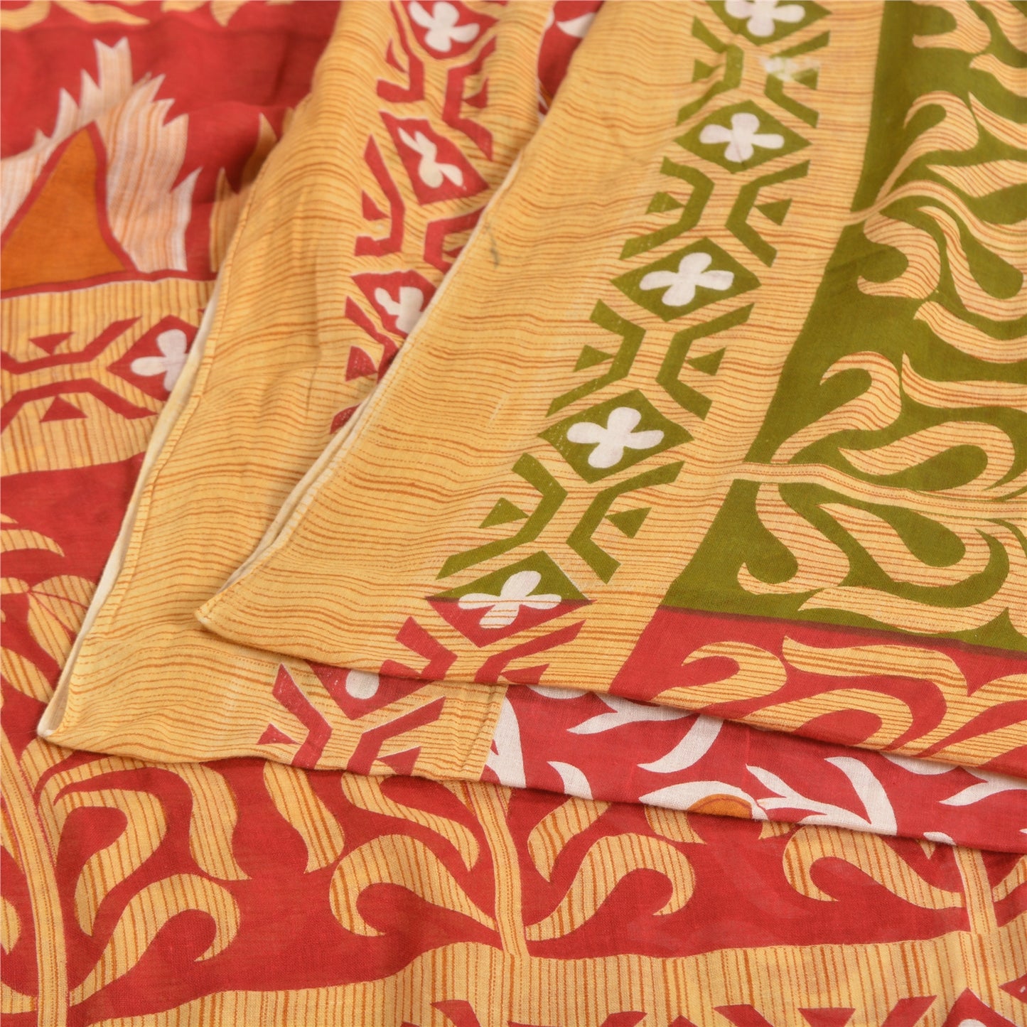Sanskriti Vintage Sarees Red 100% Pure Cotton Printed Sari 5YD Soft Craft Sustainable Fabric