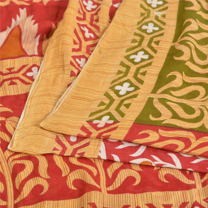 Sanskriti Vintage Sarees Red 100% Pure Cotton Printed Sari 5YD Soft Craft Sustainable Fabric