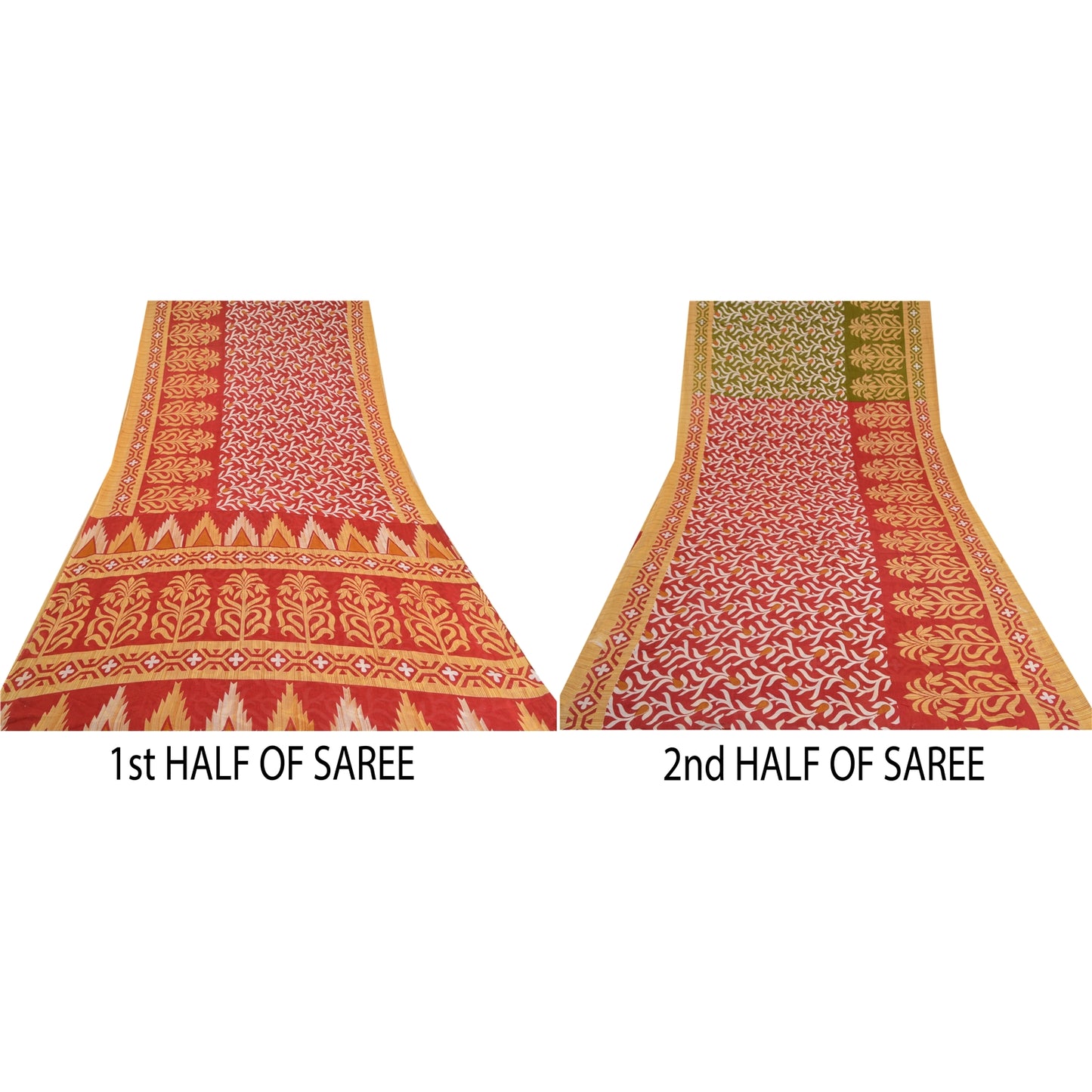 Sanskriti Vintage Sarees Red 100% Pure Cotton Printed Sari 5YD Soft Craft Sustainable Fabric