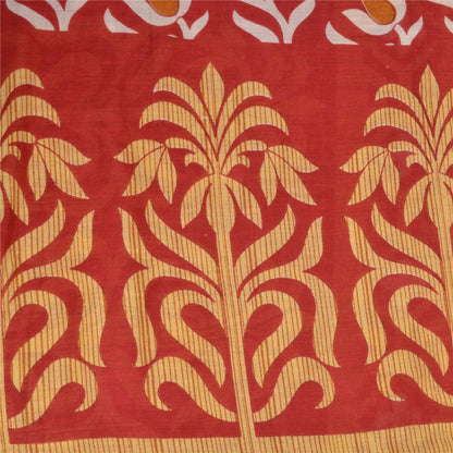 Sanskriti Vintage Sarees Red 100% Pure Cotton Printed Sari 5YD Soft Craft Sustainable Fabric