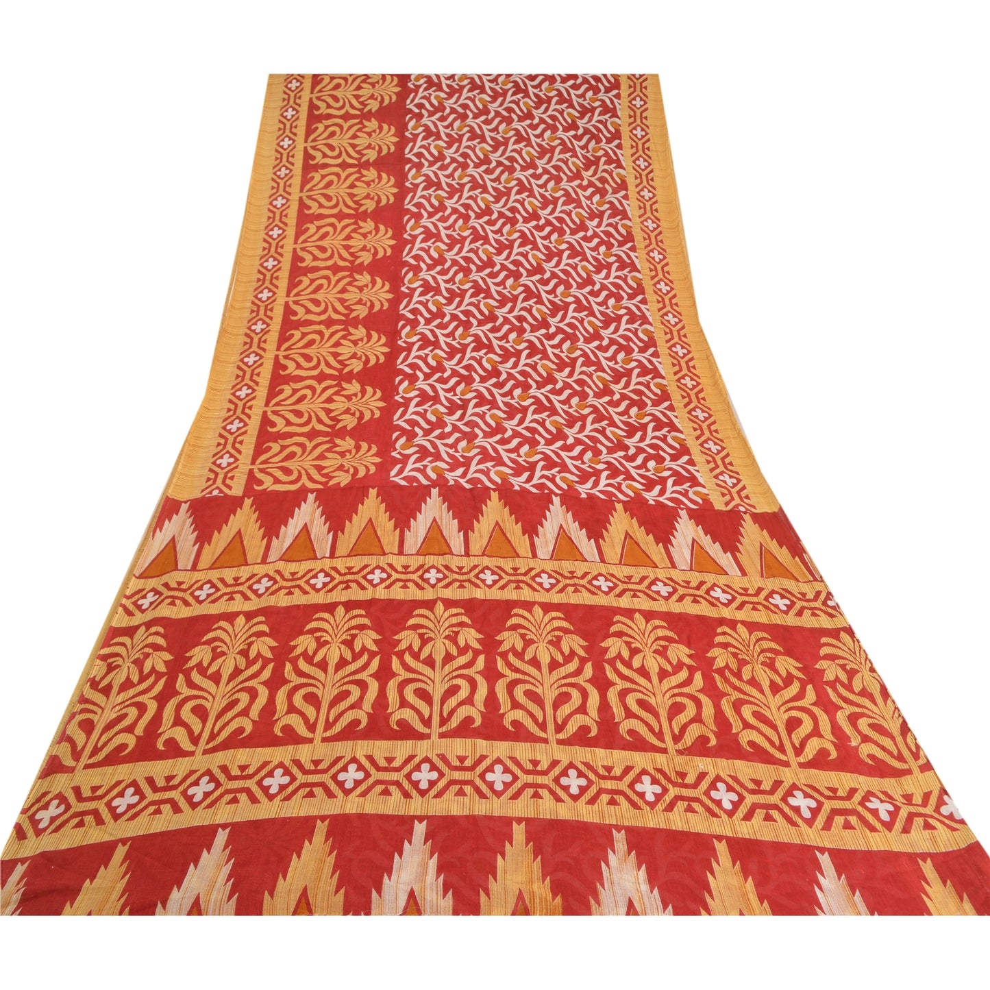 Sanskriti Vintage Sarees Red 100% Pure Cotton Printed Sari 5YD Soft Craft Sustainable Fabric