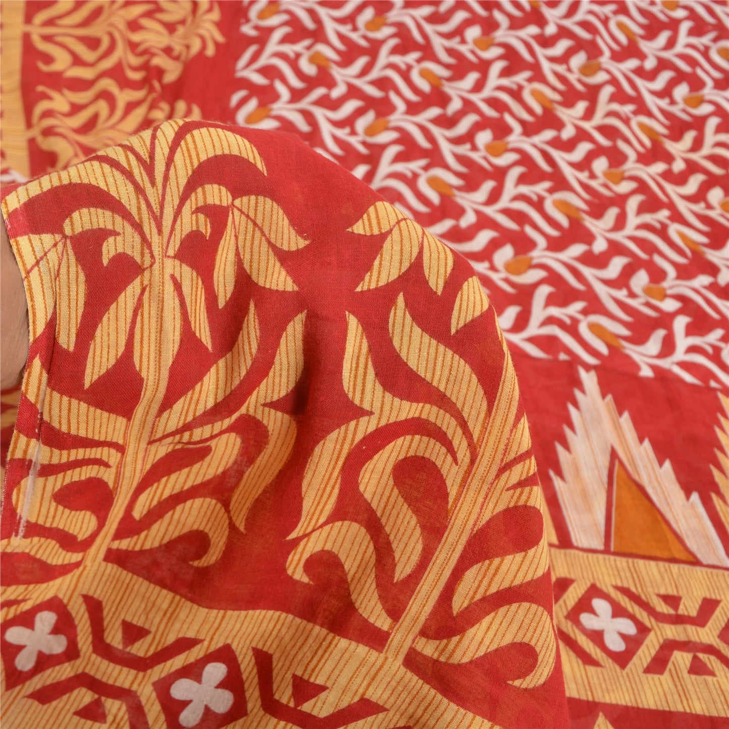 Sanskriti Vintage Sarees Red 100% Pure Cotton Printed Sari 5YD Soft Craft Sustainable Fabric