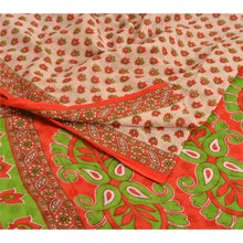 Load image into Gallery viewer, Sanskriti Vintage Sarees Indian Cream Pure Cotton Printed Sari Soft Craft Fabric
