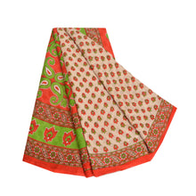 Load image into Gallery viewer, Sanskriti Vintage Sarees Indian Cream Pure Cotton Printed Sari Soft Craft Fabric
