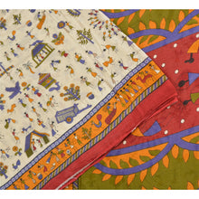 Load image into Gallery viewer, Sanskriti Vintage Sarees Ivory Pure Cotton Warli Art Printed Sari Craft Fabric
