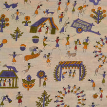 Load image into Gallery viewer, Sanskriti Vintage Sarees Ivory Pure Cotton Warli Art Printed Sari Craft Fabric
