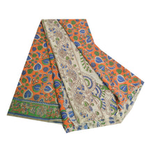 Load image into Gallery viewer, Sanskriti Vintage Sarees Handmade Kalamkari PureCotton Peacock Print Sari Fabric
