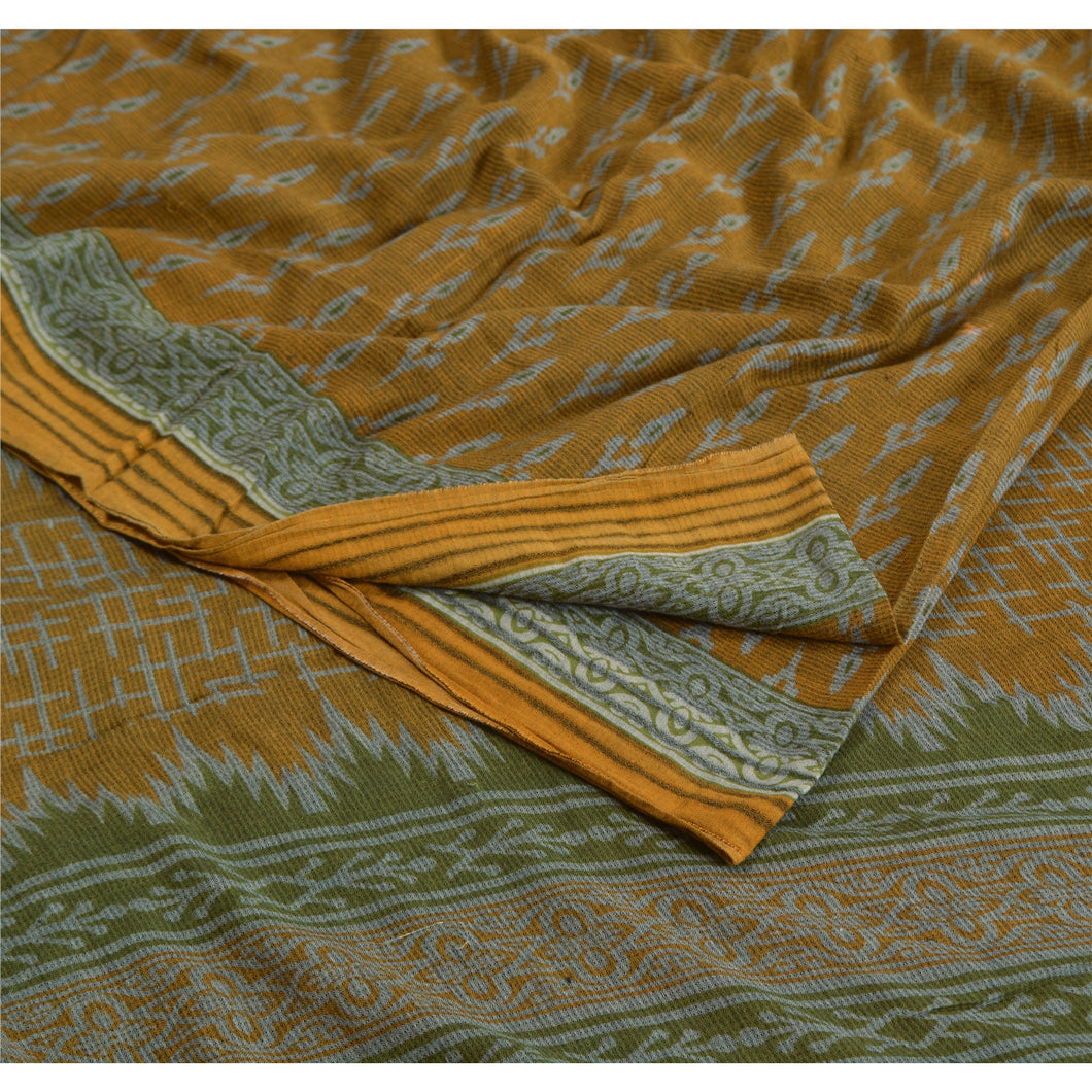 Sanskriti Vintage Heena Green Sarees 100% Pure Cotton Printed Sari Craft Fabric