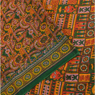 Sanskriti Vintage Green Indian Sarees 100% Pure Cotton Printed Sari Craft Fabric