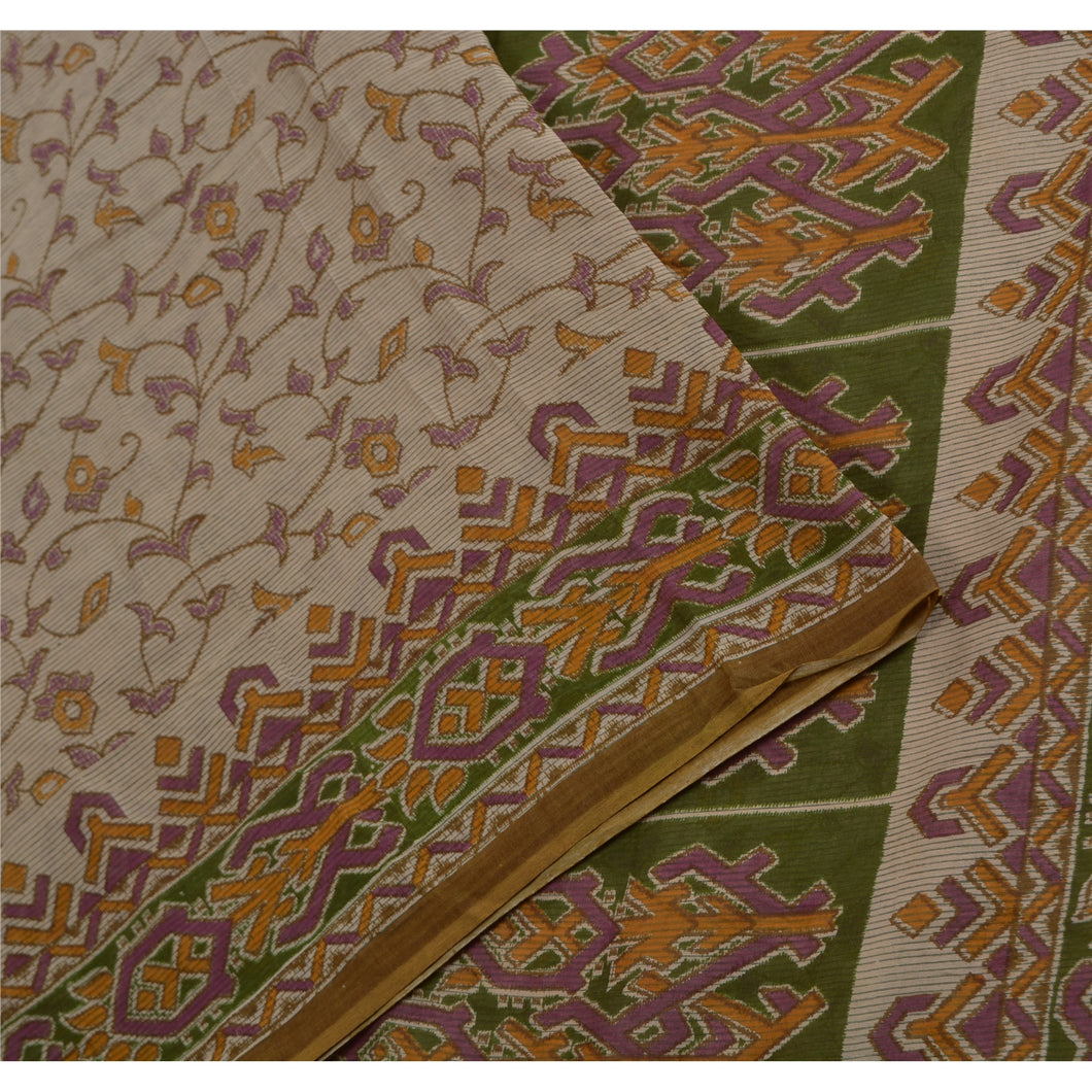 Sanskriti Vintage Brown Indian Sarees 100% Pure Cotton Printed Sari Craft Fabric